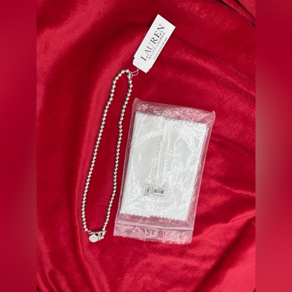 Lauren Ralph Lauren Logo Padlock Charm Beaded Collar Necklace Sterling Silver - Picture 10 of 11